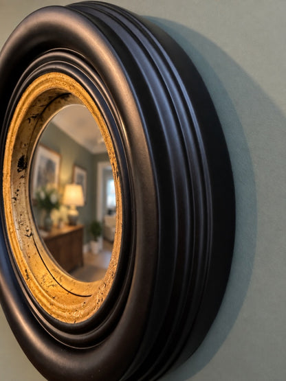 Chunky Black Gold Antiqued Round Port Hole style Mirror