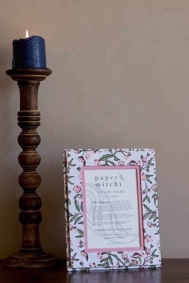 Pretty Floral Block Printed Picture Frame (5x7) - Songbird Blush