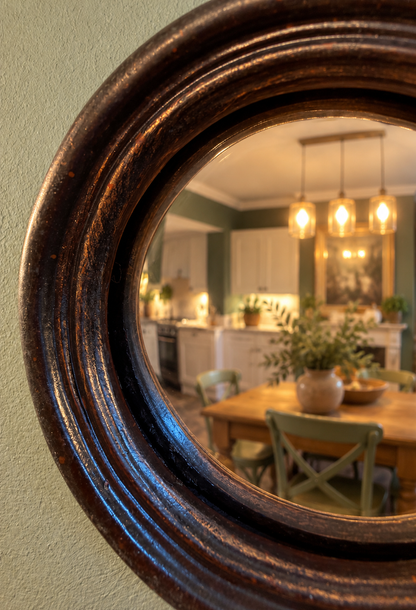 Miniature Antiqued Black Thin Framed Convex Mirror - Perfect for a Gallery Wall