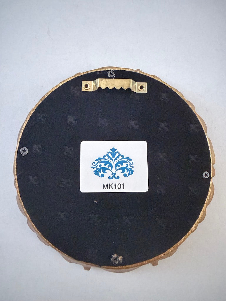 Small Gold Antiqued Round Port Hole style Floral Frame Mirror