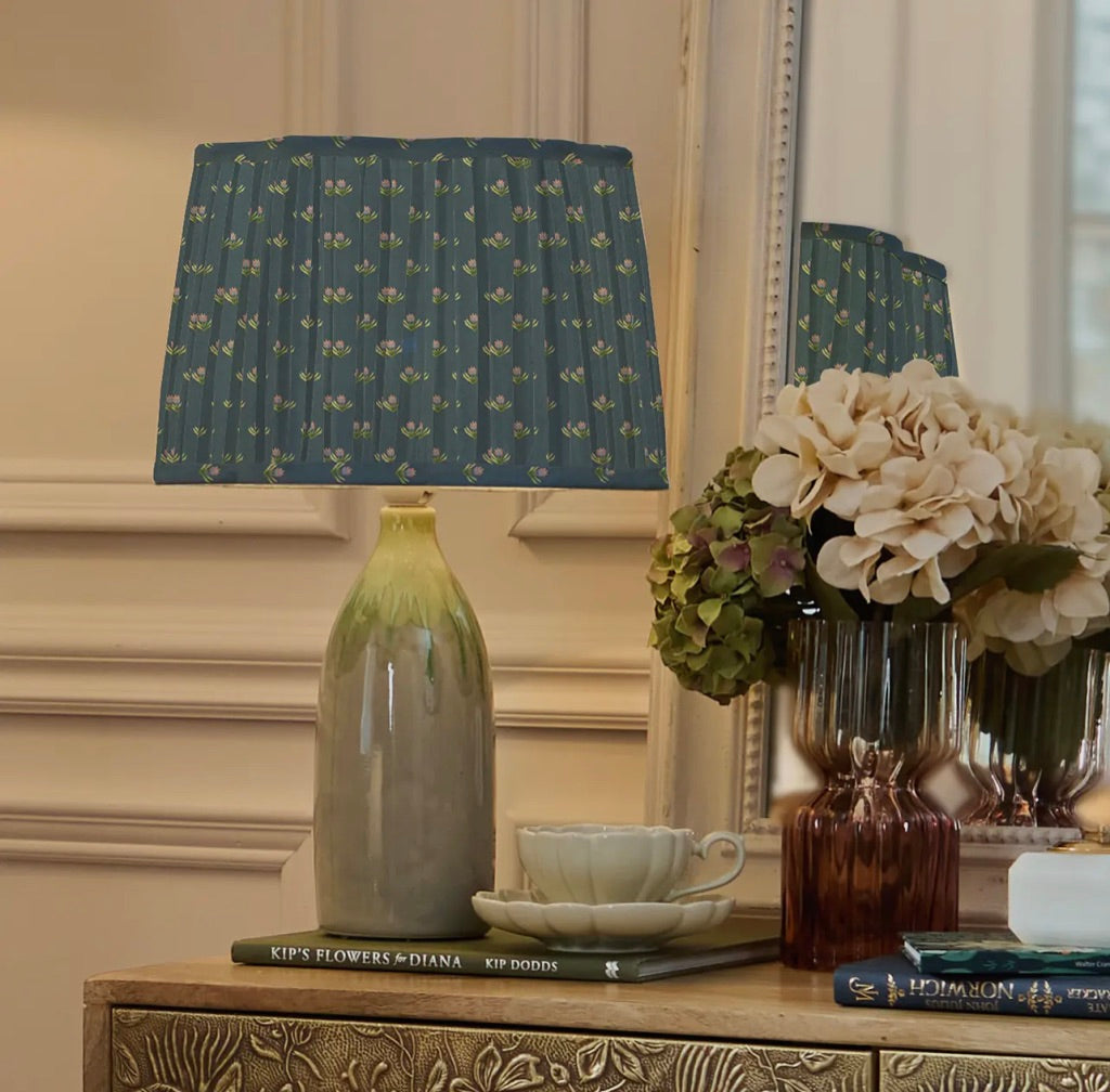 Traditional Vintage Style Pleated Scalloped shape Lamp Shade - Denim Blue