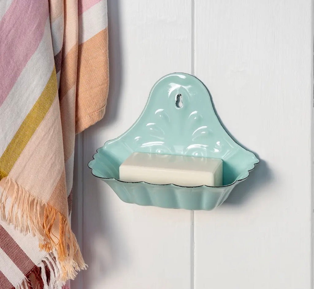 Vintage Style Enamel Wall mountable Soap Dish - Distressed Shabby Green