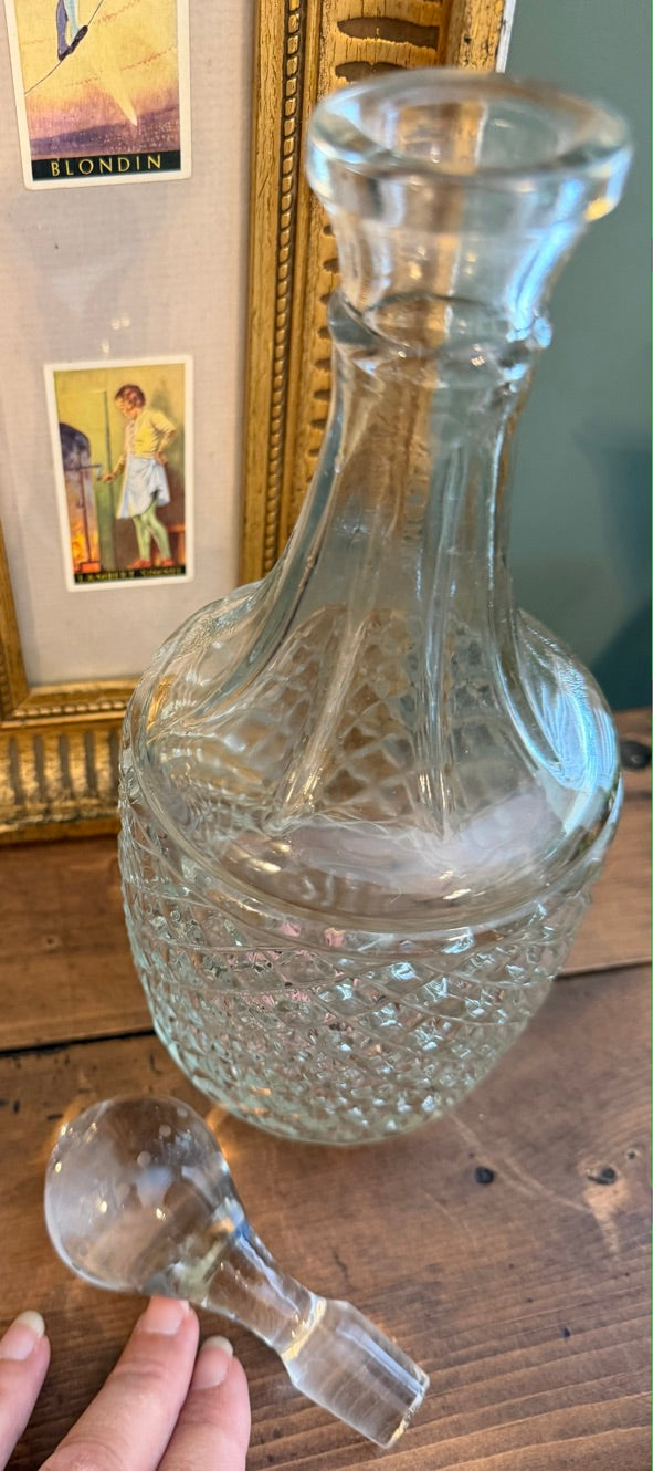 Vintage Cut Glass Decanter with Stopper *J