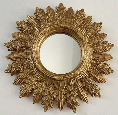 Gold Antiqued Round Port Hole style Sunburst Mirror - Medium Convex