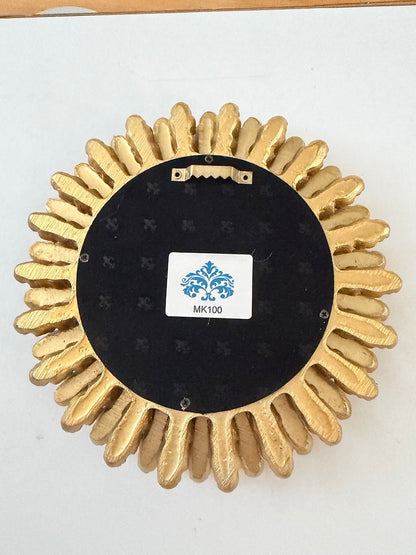 Gold Antiqued Round Double Sunburst Ornate Style Frame Wall Mirror