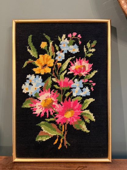 Vintage Framed Floral Bouquet Tapestry