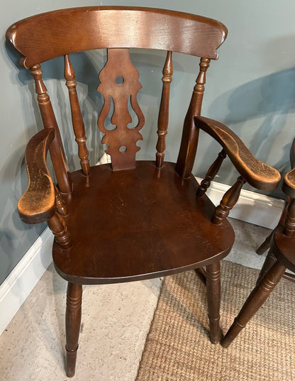 Pair of Dark Vintage Fiddle back Carver Chairs
