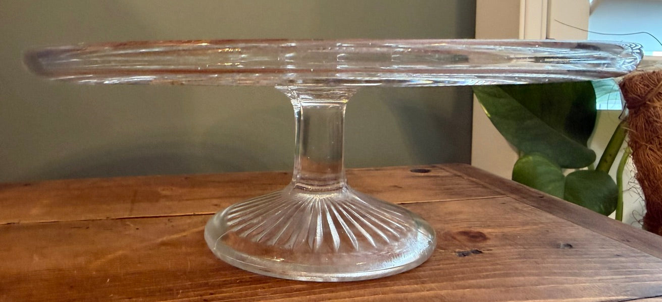 Round Small Pretty Vintage Glass Cake Stand