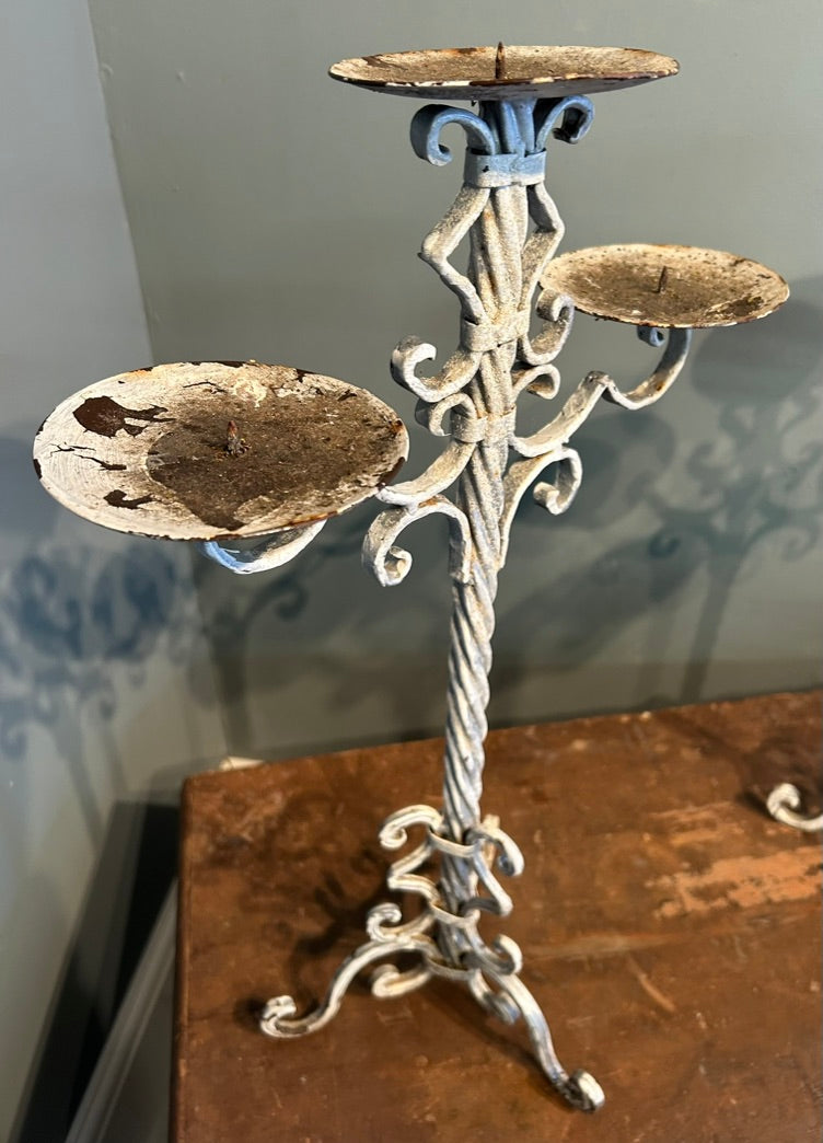 Pair of Vintage White painted Cast Iron Candle Stick Holders