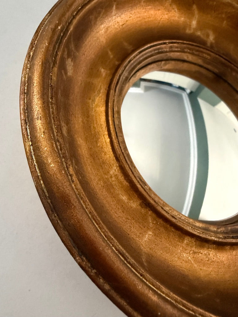Gold Antiqued Round Port Hole style Mirror - Small Convex chunky frame