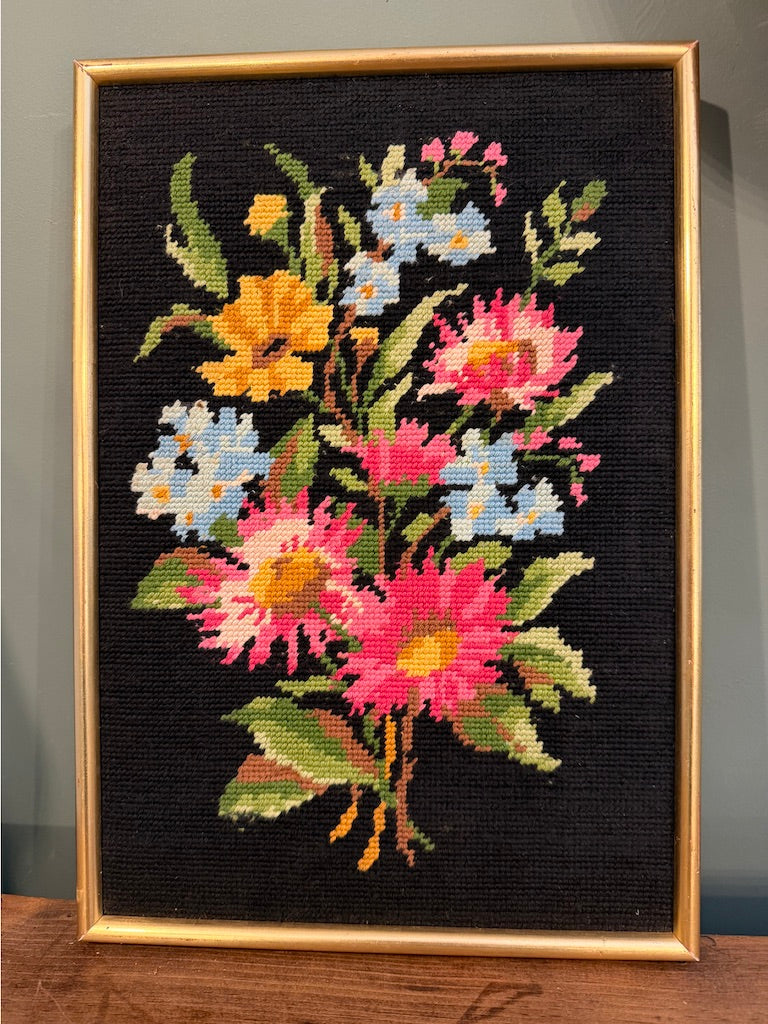 Vintage Framed Floral Bouquet Tapestry