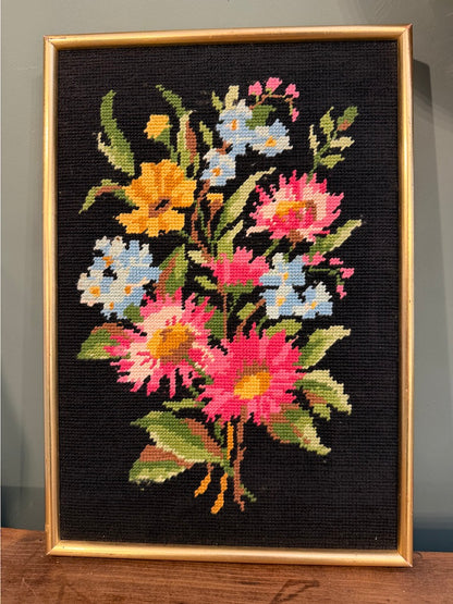 Vintage Framed Floral Bouquet Tapestry