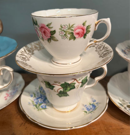 Mismatched Pretty Vintage Tea Cups and Saucers ~ Job lot Set of 10