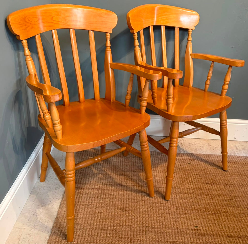 Pair of Farmhouse Slat back Carver Chairs