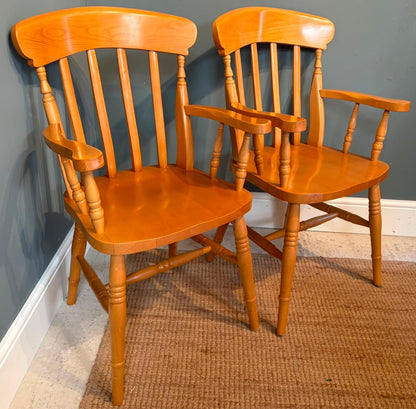 Pair of Farmhouse Slat back Carver Chairs