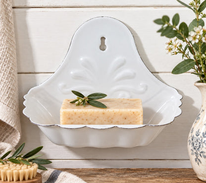 Vintage Style Enamel Wall mountable Soap Dish - Distressed Shabby White
