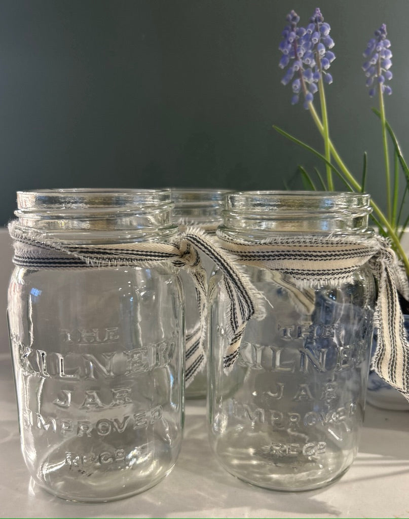 Set of 3 Vintage Glass Kilner Jars - Rustic Vases