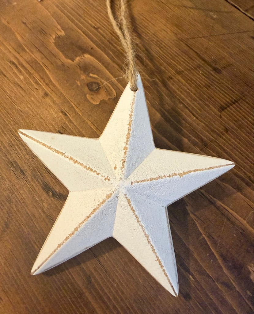 ShabbyWhite 3D Wooden Hanging Star Decoration - Lightly distressed shabby finish
