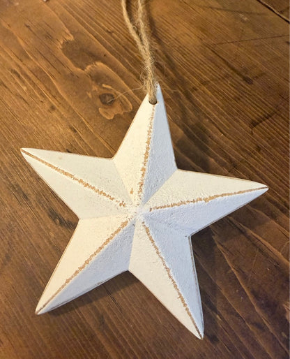 ShabbyWhite 3D Wooden Hanging Star Decoration - Lightly distressed shabby finish
