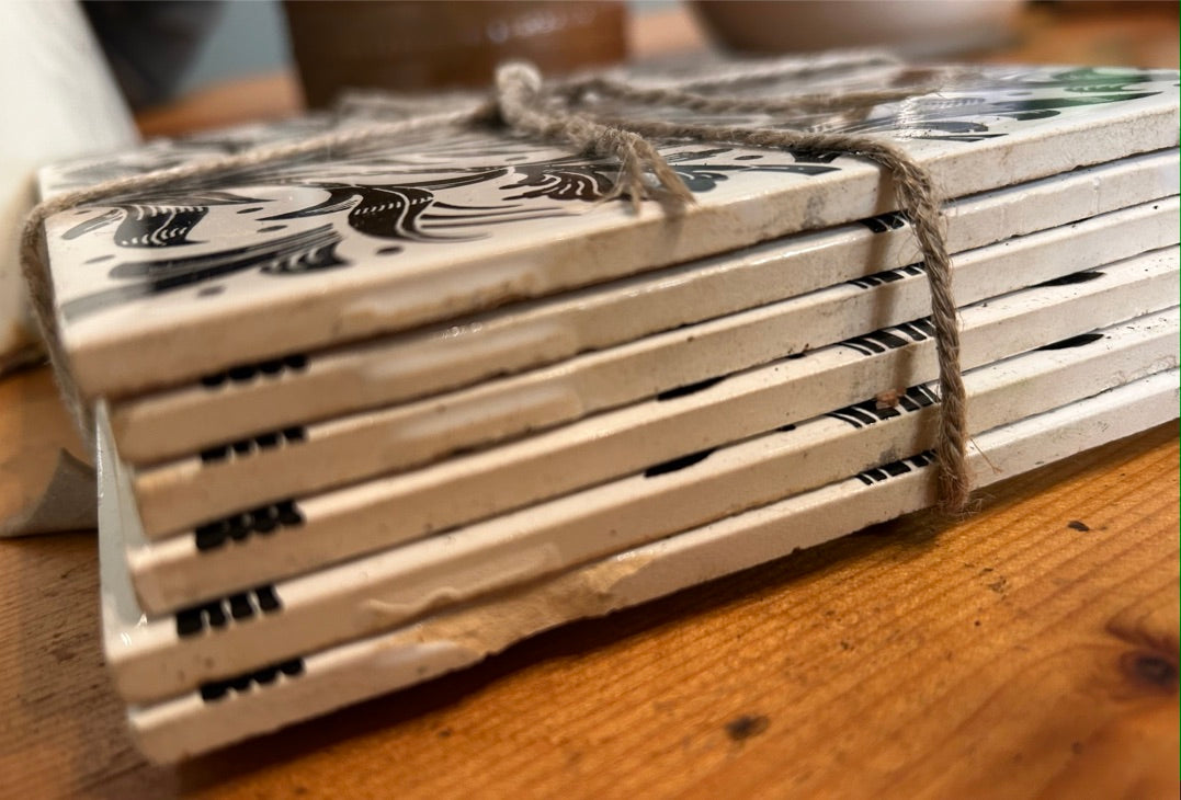 Set of 6 Vintage Tiles - Black and white