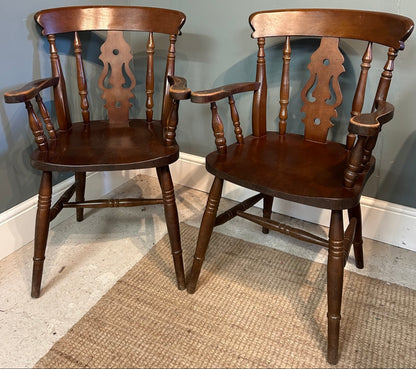 Pair of Dark Vintage Fiddle back Carver Chairs