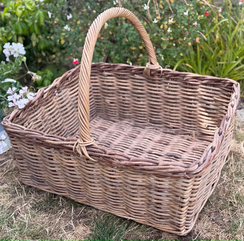 Large Vintage Wicker Bread Handled Basket