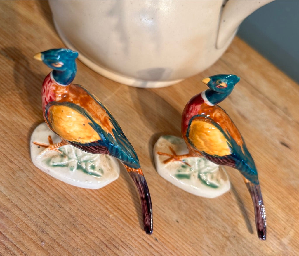Pair of Pheasants Hand Painted Vintage Ceramic