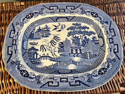 Vintage Oval Blue and White Staffordshire Plate Platter