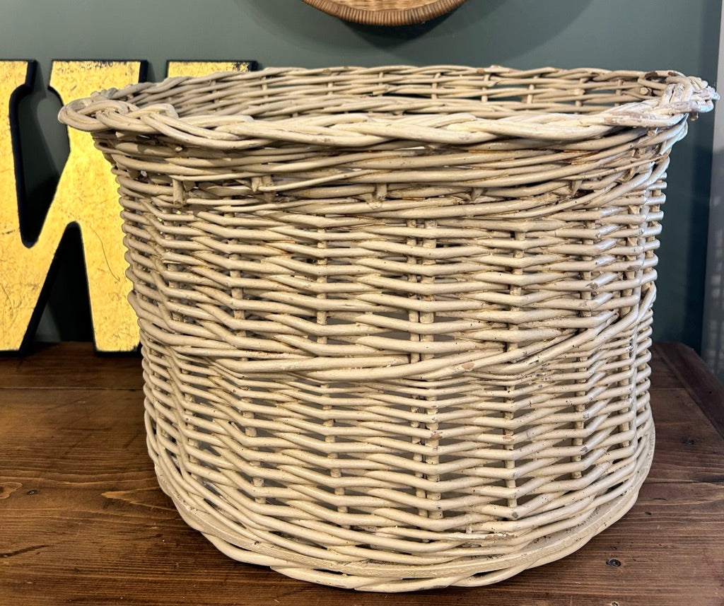 Large White Vintage Basket Planter