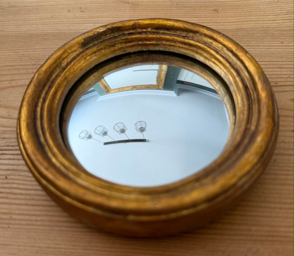 Miniature Gold Antiqued Round Port Hole style Mirror - Small Convex chunky frame