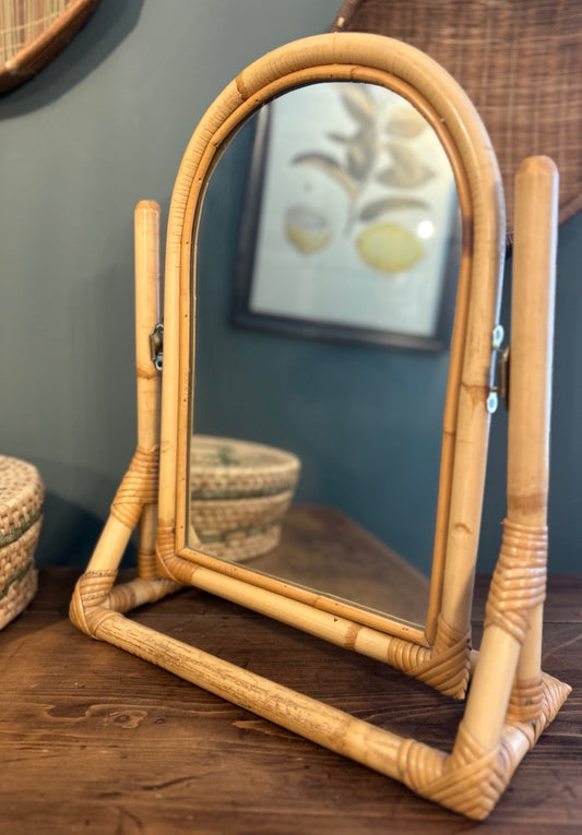 Vintage Arched Bamboo Dressing Table Mirror