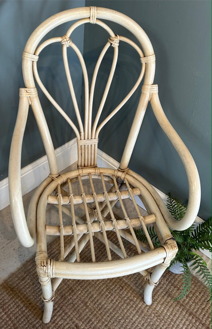 Vintage Bamboo White washed Carver Chair