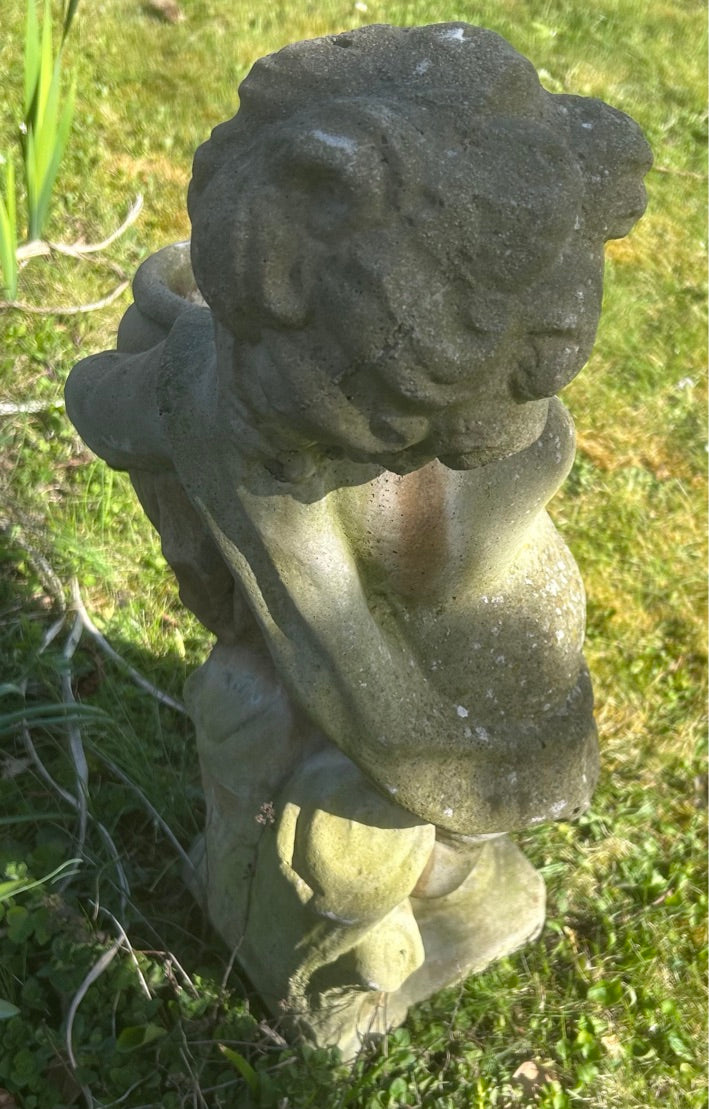 Vintage Concrete Planter Statue