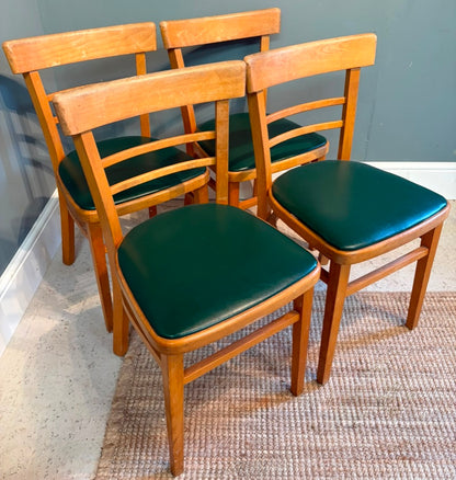 Set of 4 Vintage Retro Kitchen Chairs with Green Seats