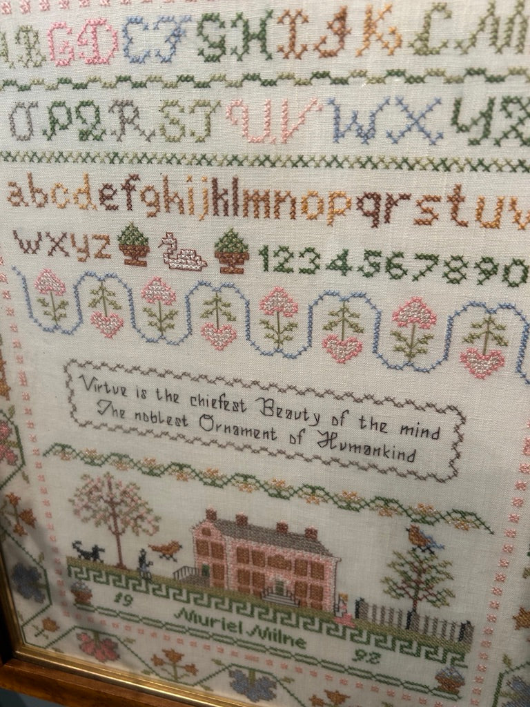 Vintage Cross Stitched Sampler Framed - 1990's