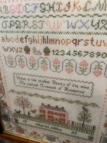 Vintage Cross Stitched Sampler Framed - 1990's
