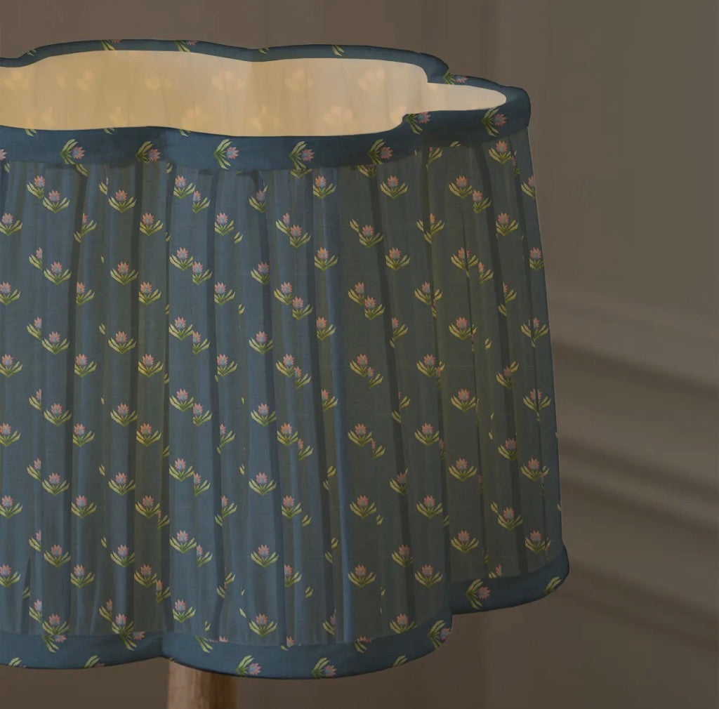 Traditional Vintage Style Pleated Scalloped shape Lamp Shade - Denim Blue