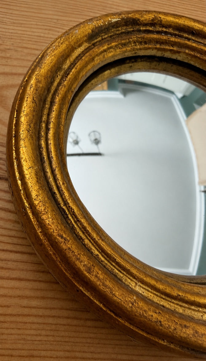Miniature Gold Antiqued Round Port Hole style Mirror - Small Convex chunky frame