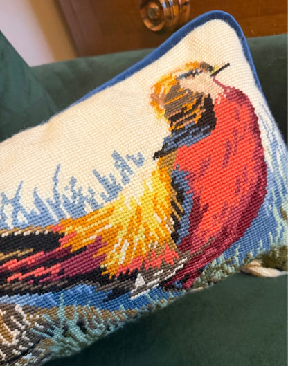 Vintage Pheasant Tapestry Upcycled Cushion - Feather Filled