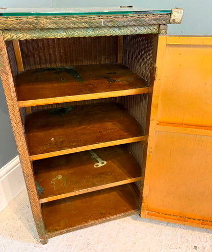 Vintage Lloyd Loom Table / Bedside Cupboard - Gold
