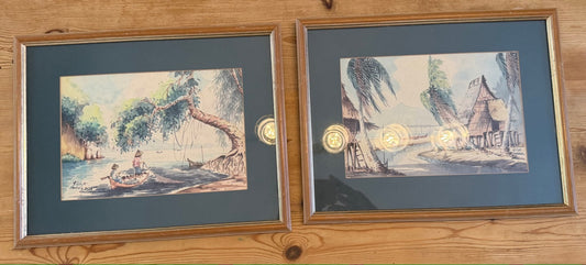 Pair of Vintage Framed Original Water Colour Paintings