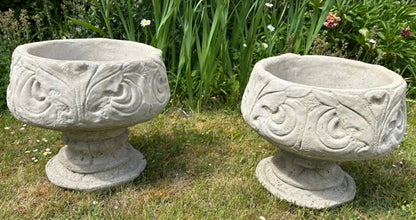 Pair of Concrete Ornate Planters