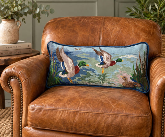 Vintage Duck Tapestry Upcycled Cushion - Feather Filled