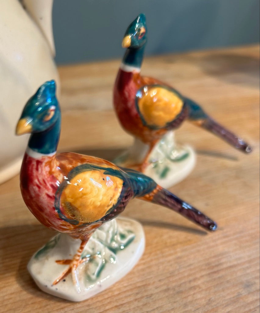 Pair of Pheasants Hand Painted Vintage Ceramic