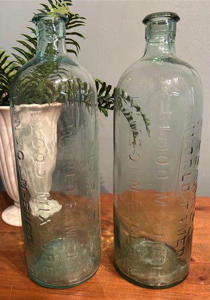 Pair of Glass Vintage Chemist Blood Bottles - Antique Vessel