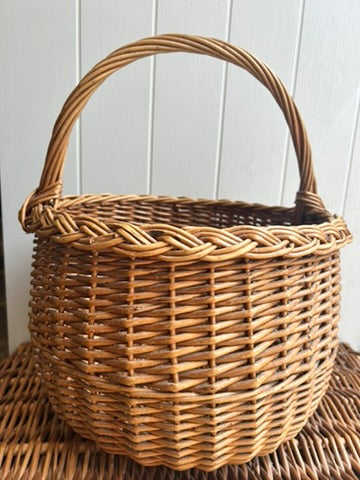 Vintage Round Wicker Handled Basket
