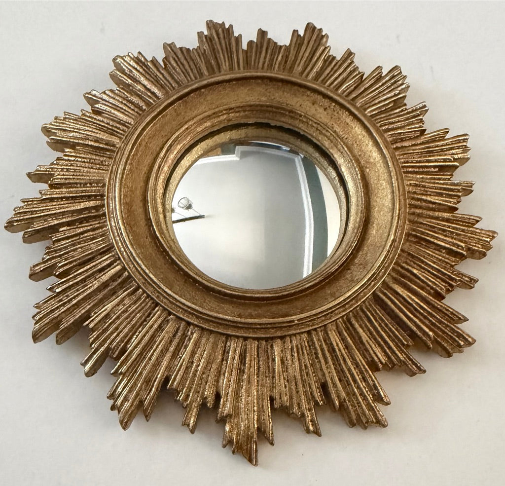 Gold Antiqued Round Port Hole style Sunburst Mirror - Small Convex