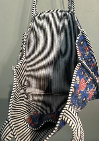 Pretty Quilted Block printed Tote Bag - Blue Floral