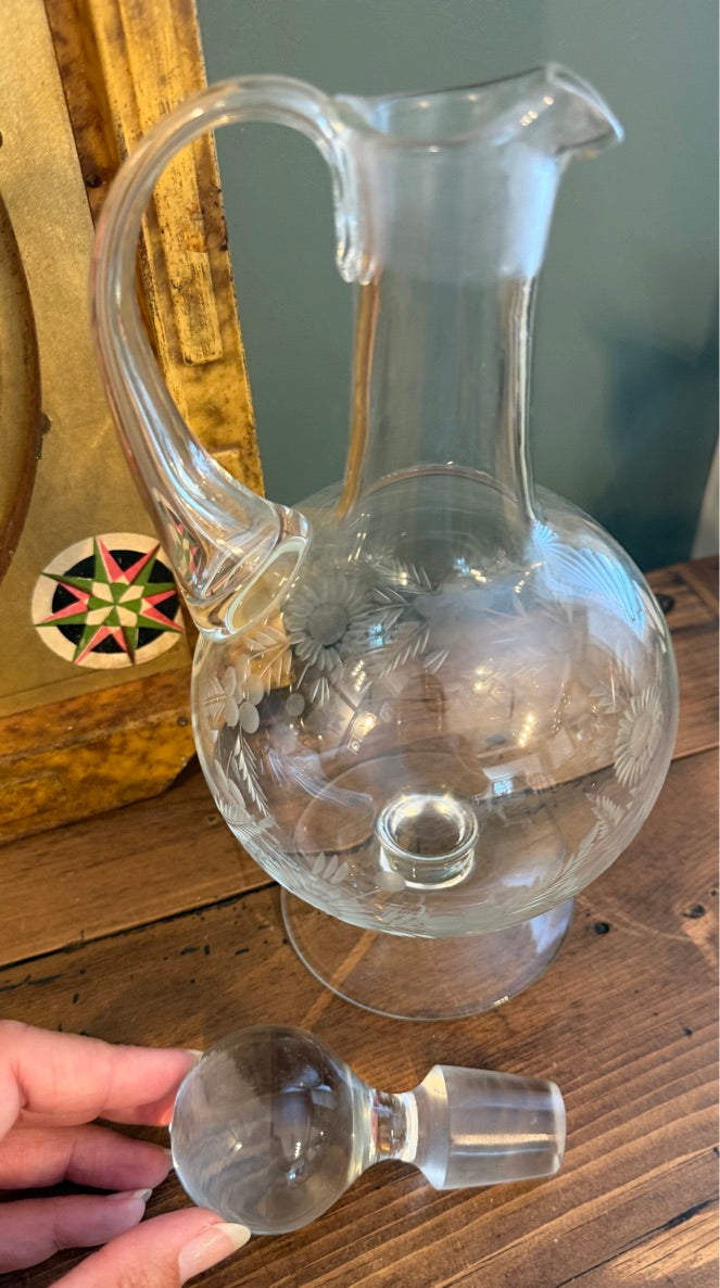 Vintage Cut Glass Decanter / Wine Jug with Stopper *C