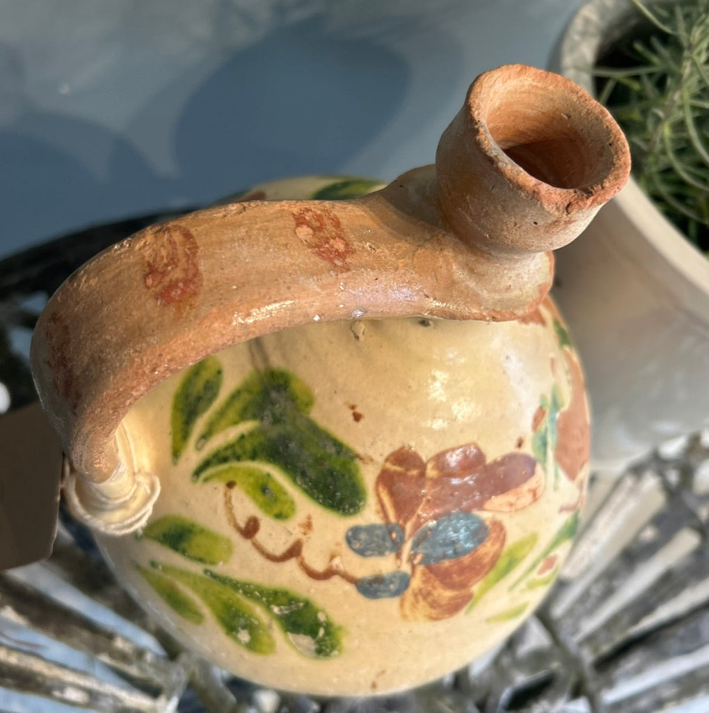 Vintage Hand Painted Terracotta Bottle - Antique Vessel